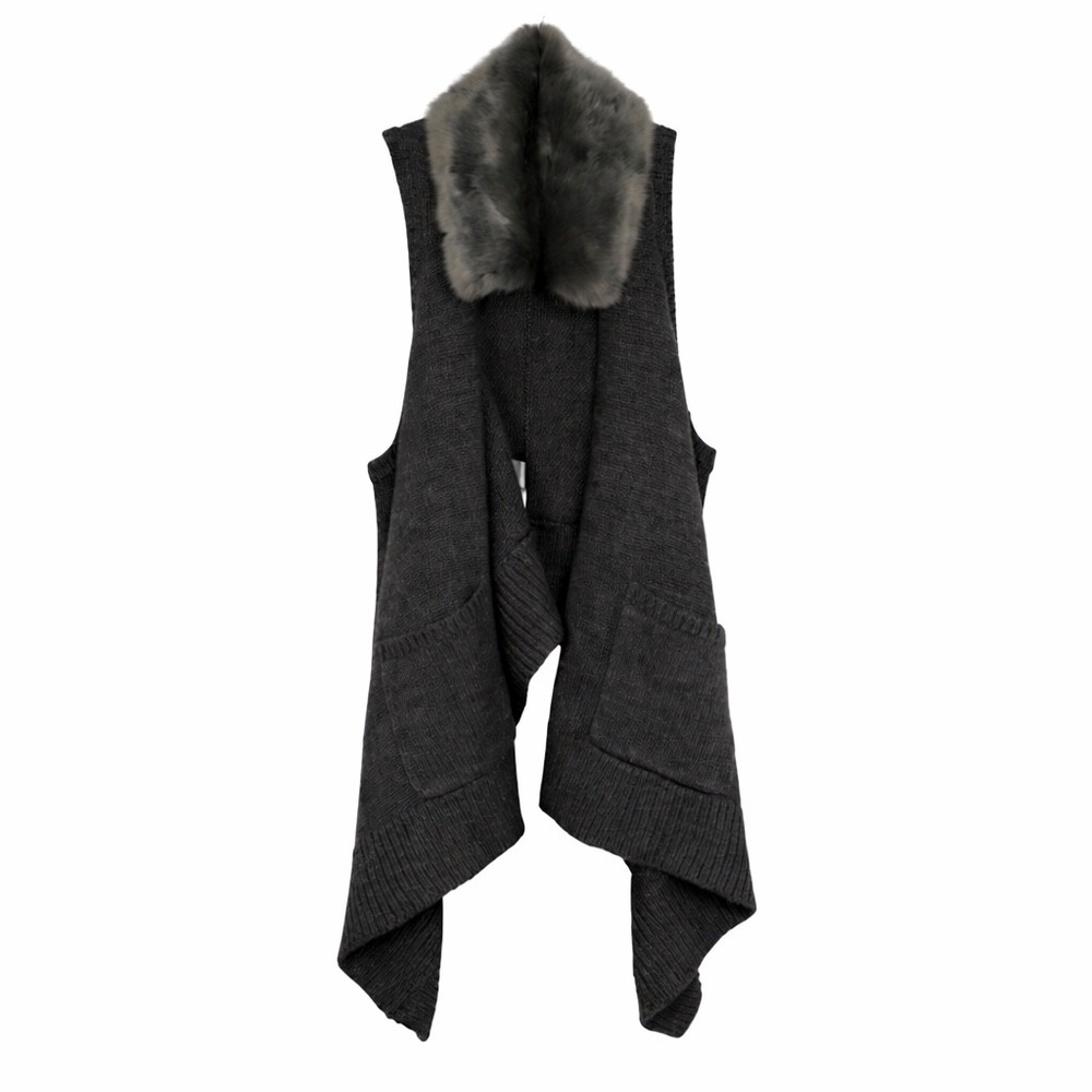 Kaufman Franco Mob Wife Faux Fur Collar Waterfall Draped Knit Vest Womens Large - Picture 2 of 10